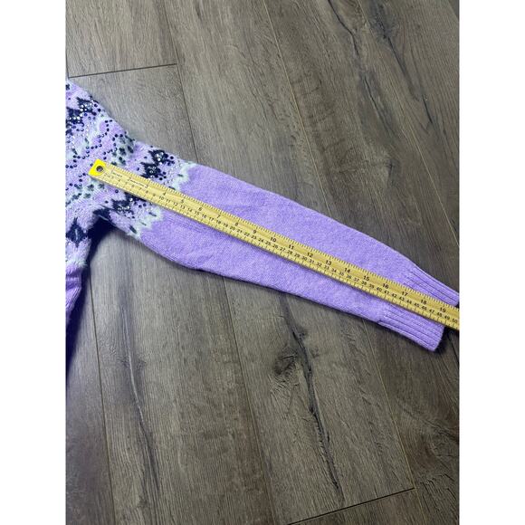 Talbots Lavender Fair Isle Embellished Sweater Women’s M Beaded Fuzzy Knit - Picture 7 of 9